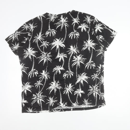 H&M Womens Black Palm Tree Print Cotton T-Shirt Size L Short Sleeve