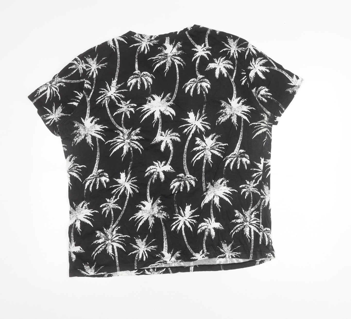 H&M Womens Black Palm Tree Print Cotton T-Shirt Size L Short Sleeve