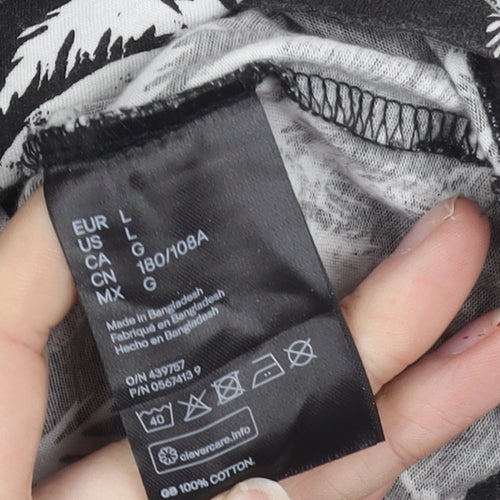 H&M Womens Black Palm Tree Print Cotton T-Shirt Size L Short Sleeve