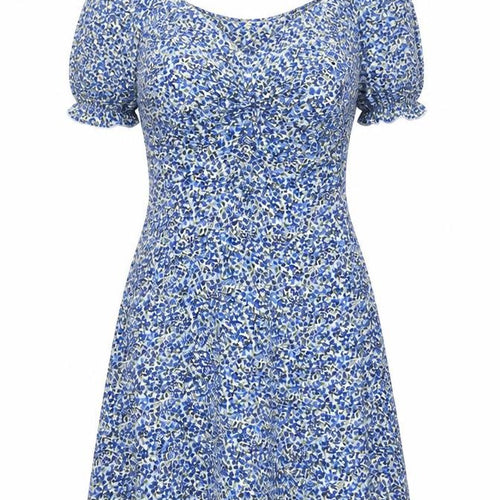 Brave Soul Women’s Blue Floral A-Line Short Puff Sleeve Dress S