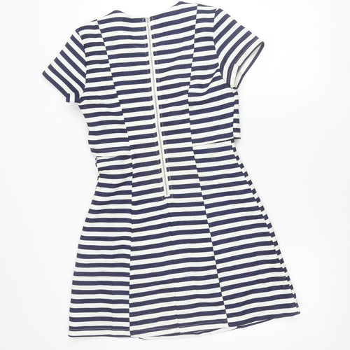 Fashion Union Women’s Blue White Stripe A-Line Short Dress Size 8