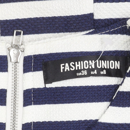 Fashion Union Women’s Blue White Stripe A-Line Short Dress Size 8