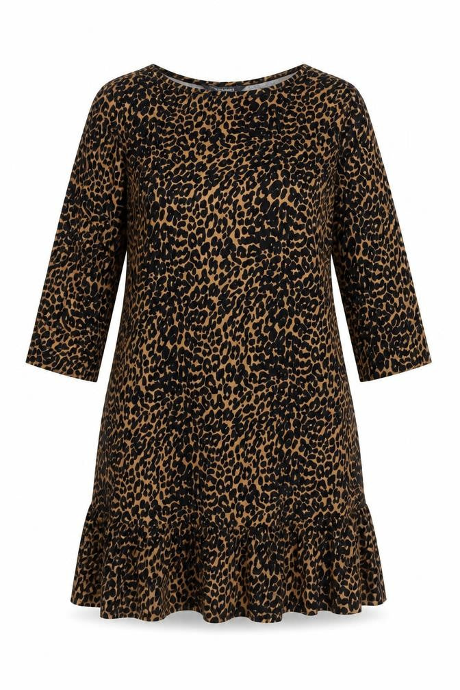 Front view of Sonsandar Women Brown Leopard Print Shift Dress, size 12