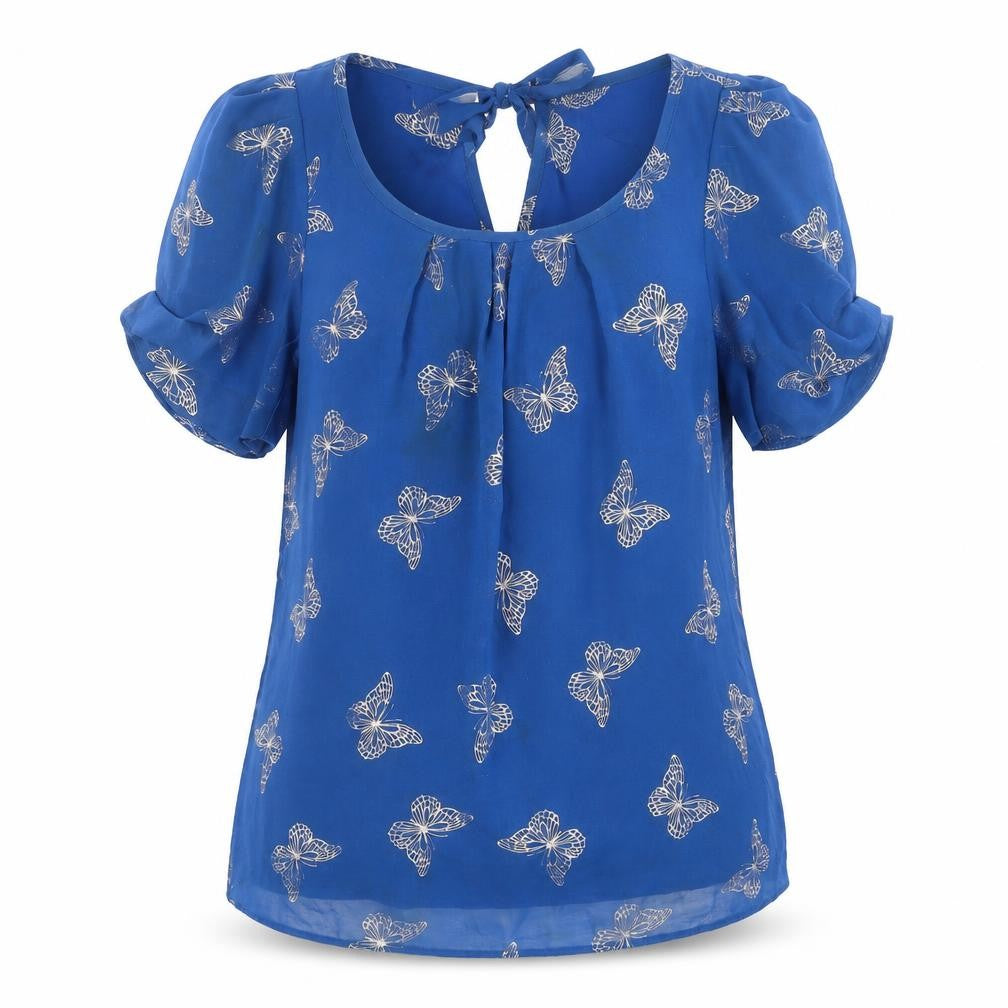 Front view of Wallis Women’s Blue Butterfly Print Tunic Blouse, size S