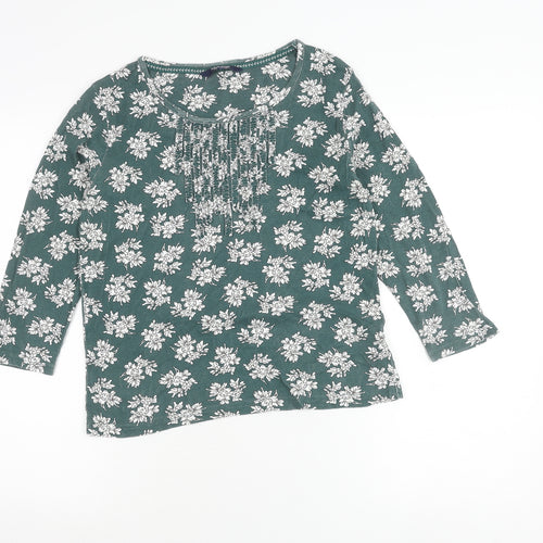 Maine New England Womens Green Floral Cotton Tunic Blouse Size 12