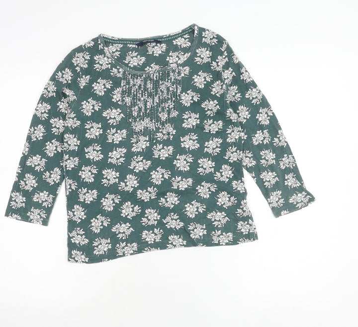 Maine New England Womens Green Floral Cotton Tunic Blouse Size 12