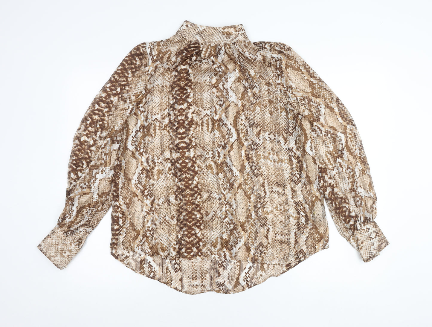 H&M Women’s Brown Snake Print Blouse UK 8 High Neck Long Sleeve