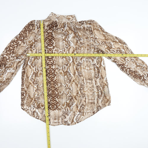 H&M Women’s Brown Snake Print Blouse UK 8 High Neck Long Sleeve