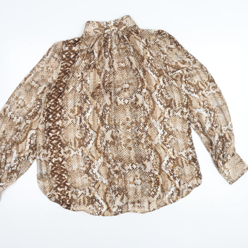 H&M Women’s Brown Snake Print Blouse UK 8 High Neck Long Sleeve
