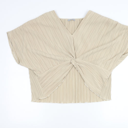 Dorothy Perkins Women’s Beige Size 12 Cropped Pleated V-Neck Blouse
