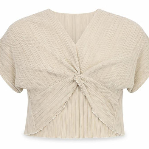 Dorothy Perkins Women’s Beige Size 12 Cropped Pleated V-Neck Blouse