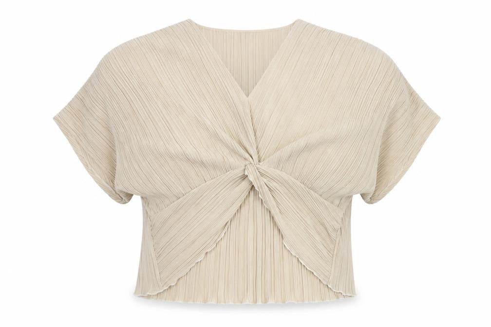 Dorothy Perkins Women’s Beige Size 12 Cropped Pleated V-Neck Blouse