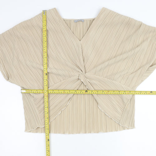 Dorothy Perkins Women’s Beige Size 12 Cropped Pleated V-Neck Blouse