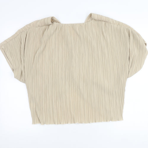 Dorothy Perkins Women’s Beige Size 12 Cropped Pleated V-Neck Blouse
