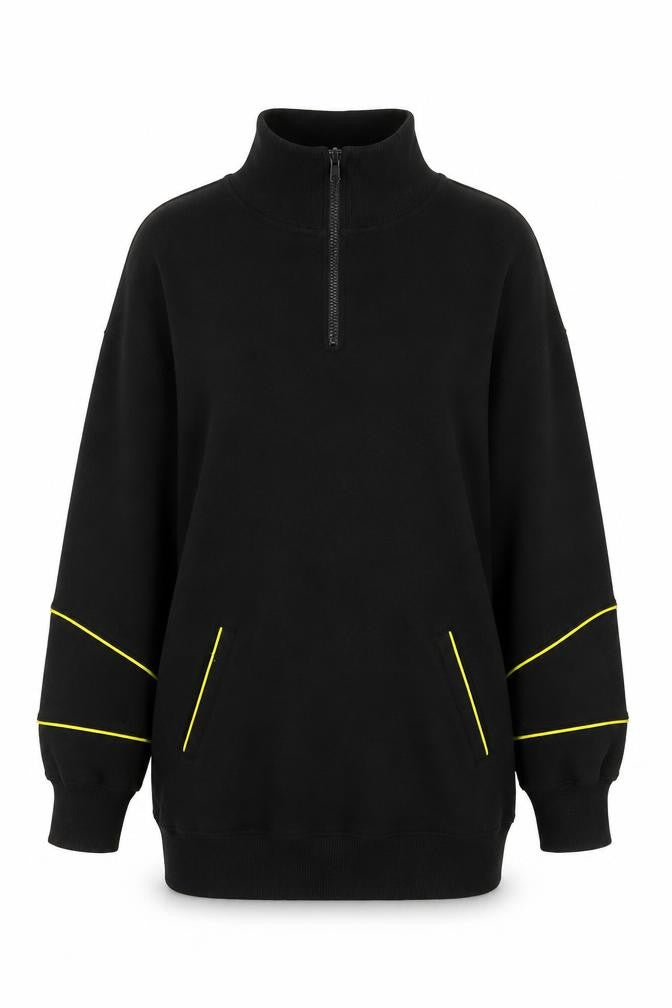 Front view of Threadbare Women Black, size 10, 1/4 Zip Sweatshirt Cotton Blend