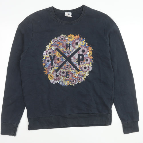 Hype Womens Black Floral Logo Pullover Sweatshirt Size L