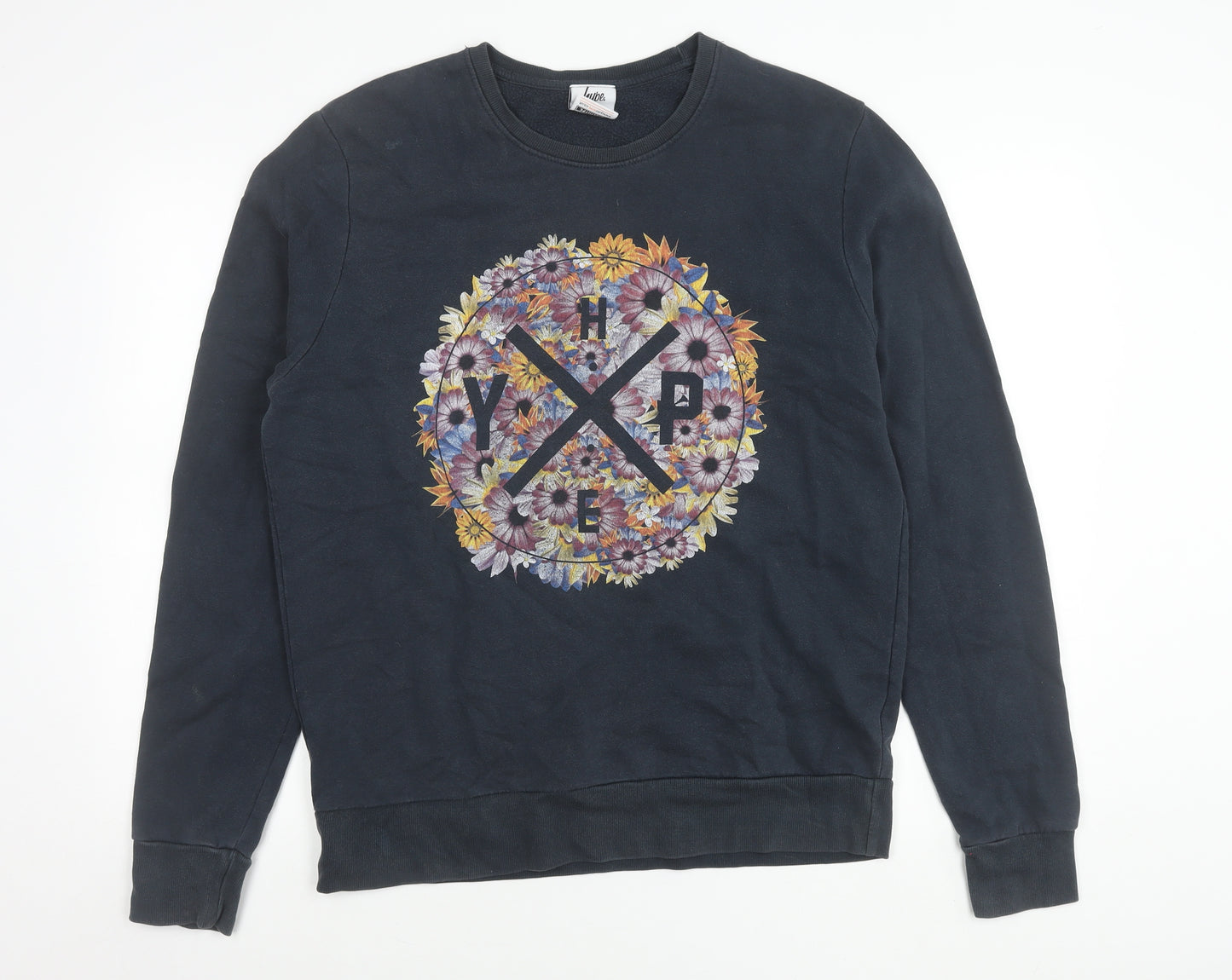 Hype Womens Black Floral Logo Pullover Sweatshirt Size L