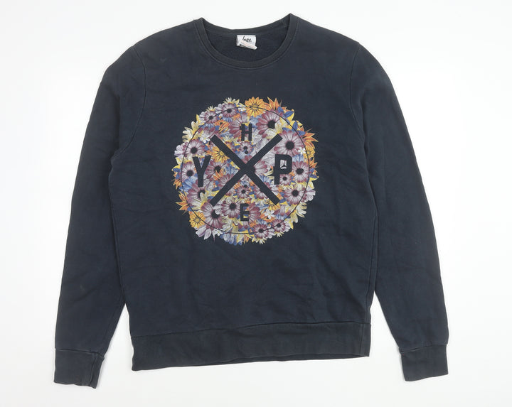 Hype Womens Black Floral Logo Pullover Sweatshirt Size L