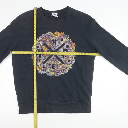 Hype Womens Black Floral Logo Pullover Sweatshirt Size L