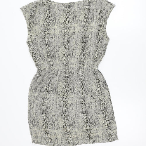 Zara Women Black Animal Print Strapless Ruched Dress Size 12