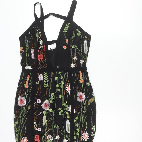 PrettyLittleThing Women’s Black Size 10 Embroidered Mini Slip Dress
