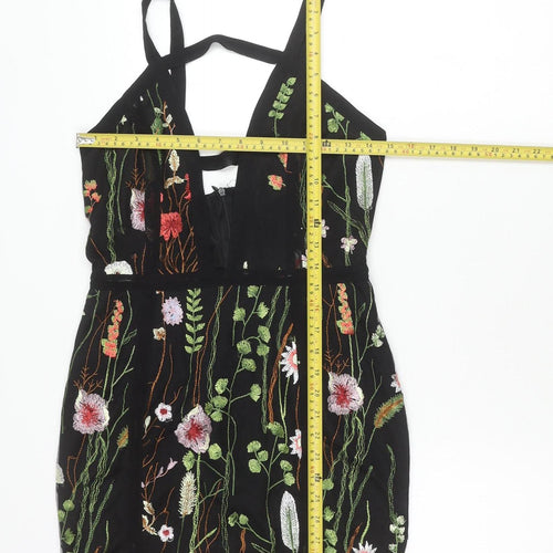PrettyLittleThing Women’s Black Size 10 Embroidered Mini Slip Dress