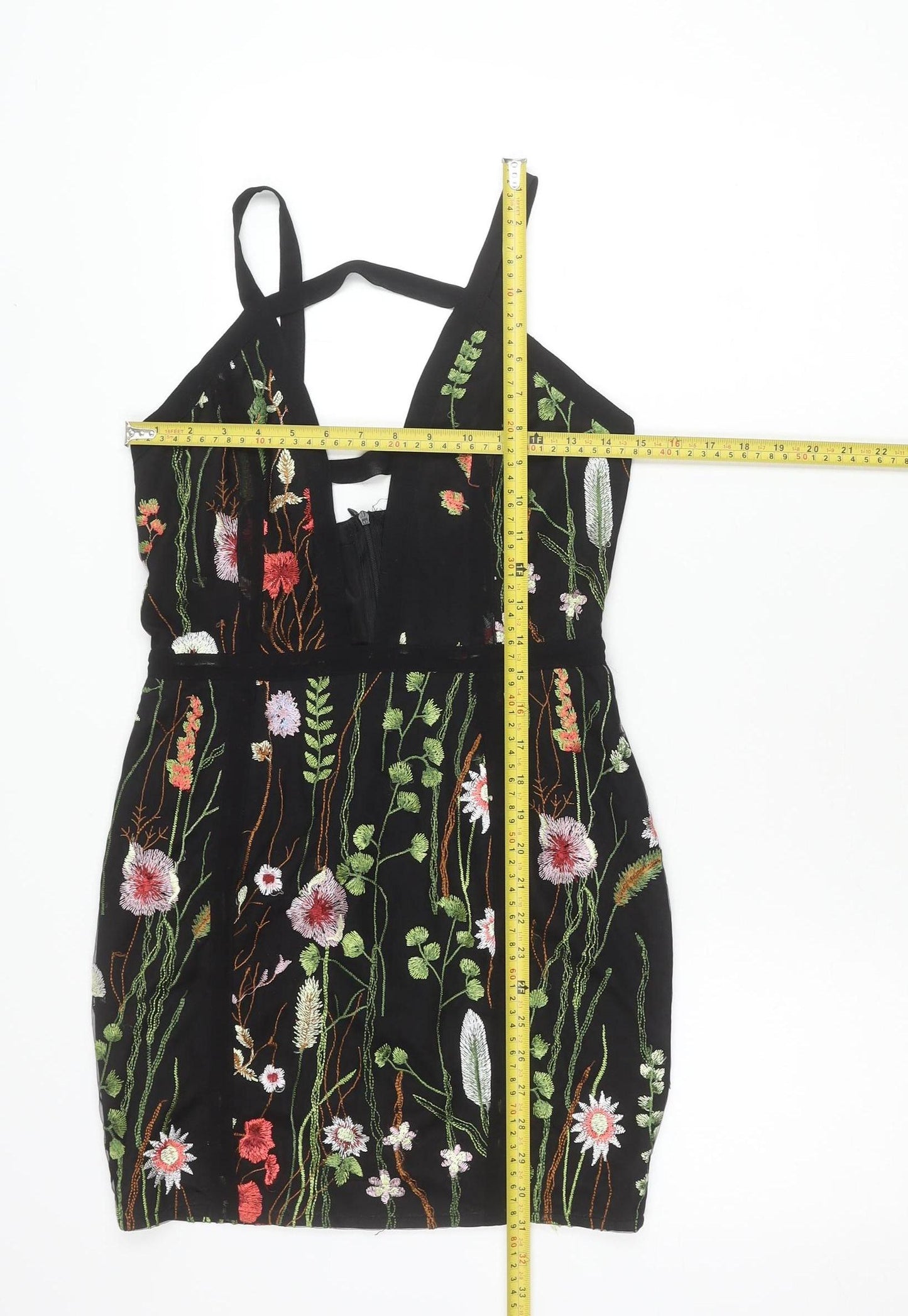 PrettyLittleThing Women’s Black Size 10 Embroidered Mini Slip Dress