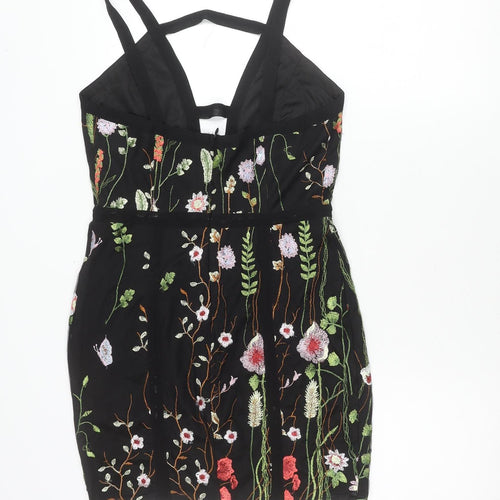 PrettyLittleThing Women’s Black Size 10 Embroidered Mini Slip Dress