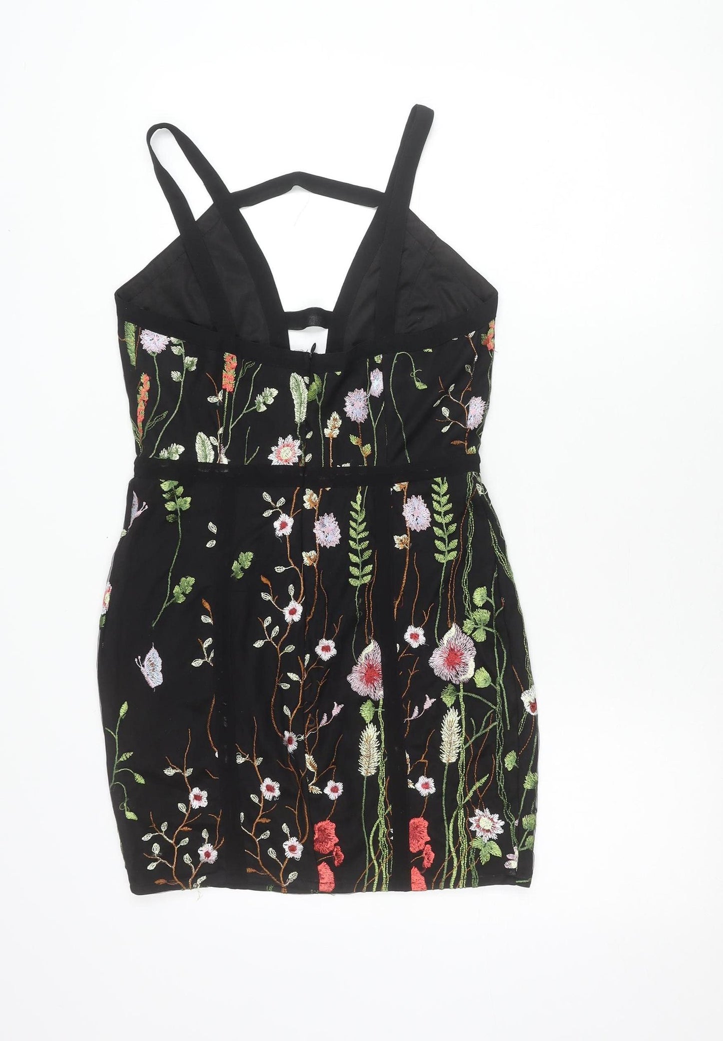 PrettyLittleThing Women’s Black Size 10 Embroidered Mini Slip Dress
