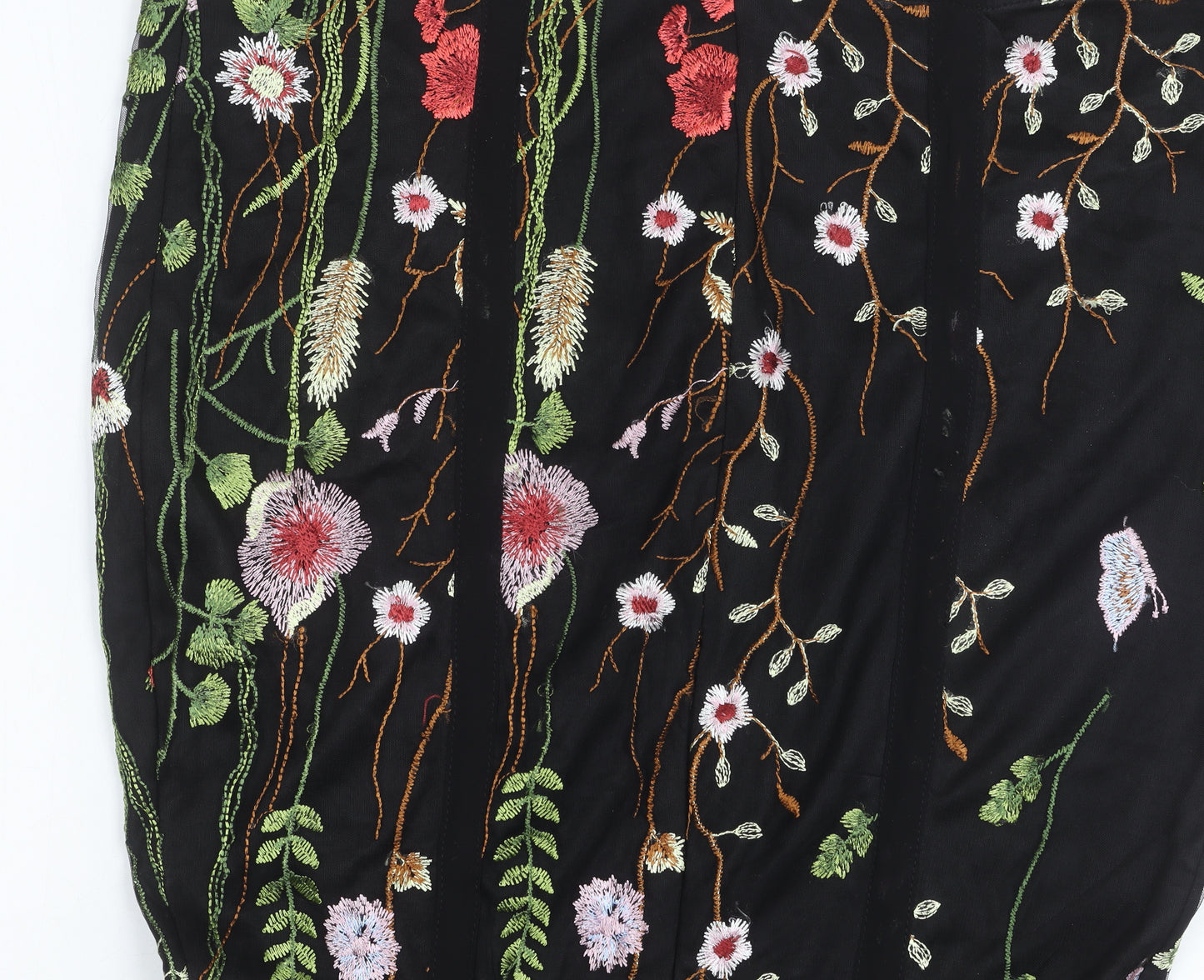 PrettyLittleThing Women’s Black Size 10 Embroidered Mini Slip Dress