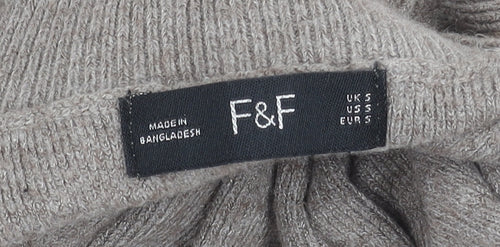 F&F Women’s Beige Roll Neck Long Sleeve Pullover Jumper Size 8