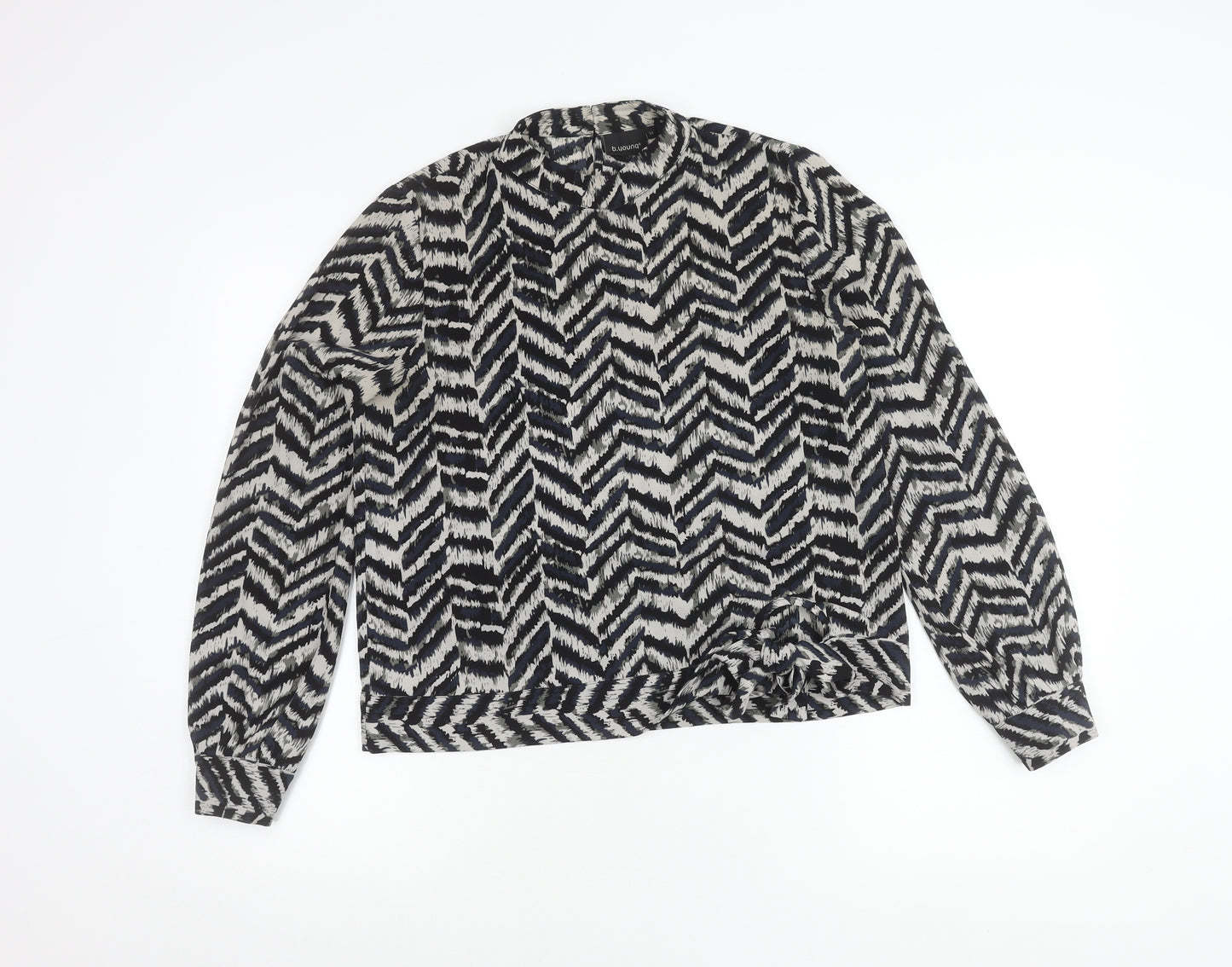 b.young Women’s Black & White Blouse Size 6 Geometric Long Sleeve