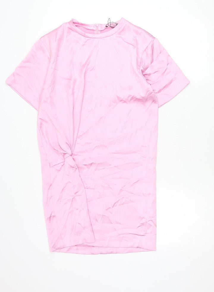 Zara Women Pink Shift Dress Size 8 Short Sleeve Knee Length Polyester