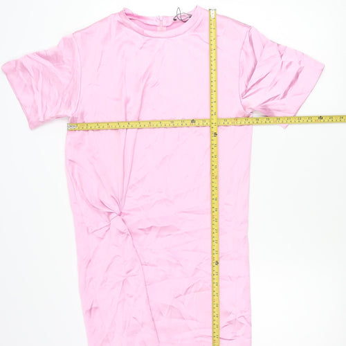 Zara Women Pink Shift Dress Size 8 Short Sleeve Knee Length Polyester