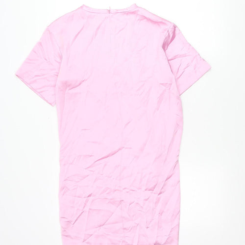 Zara Women Pink Shift Dress Size 8 Short Sleeve Knee Length Polyester