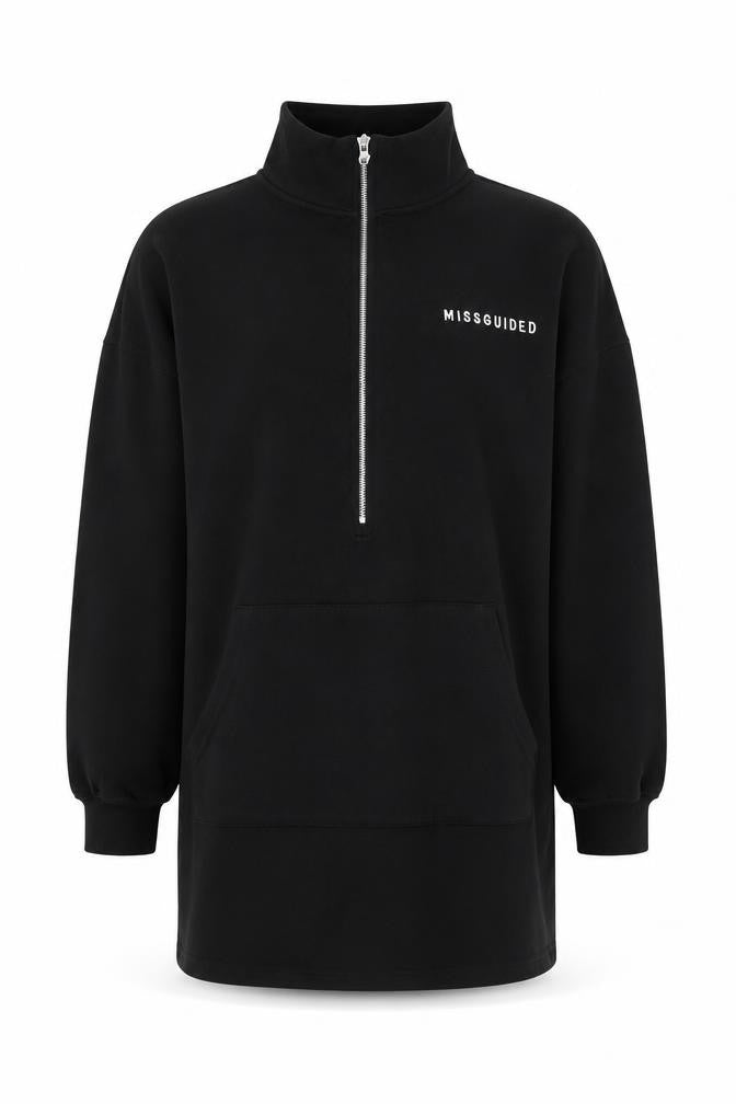 Missguided Women’s Black UK 10 Half Zip Sweatshirt Tunic