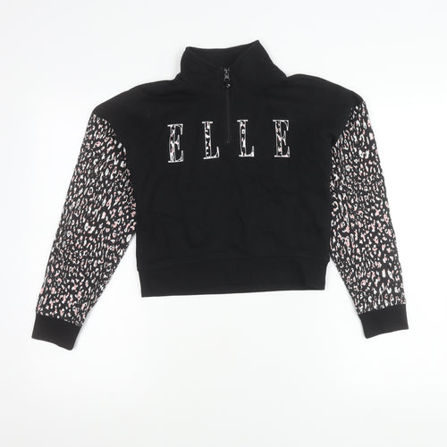 ELLE Junior Girls Black Animal Print Zip Sweatshirt 9 Years