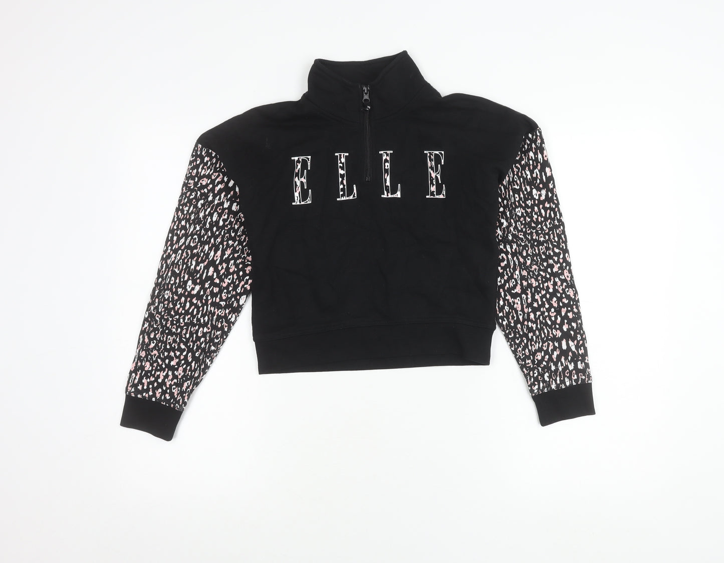 ELLE Junior Girls Black Animal Print Zip Sweatshirt 9 Years