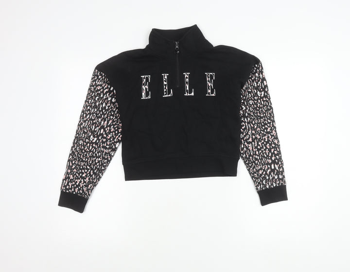 ELLE Junior Girls Black Animal Print Zip Sweatshirt 9 Years