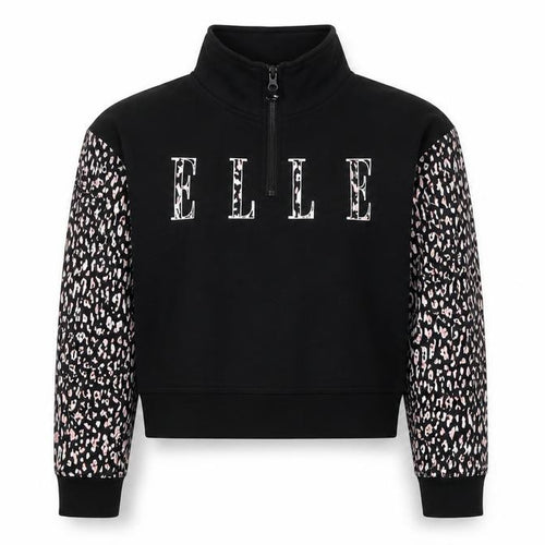 ELLE Junior Girls Black Animal Print Zip Sweatshirt 9 Years