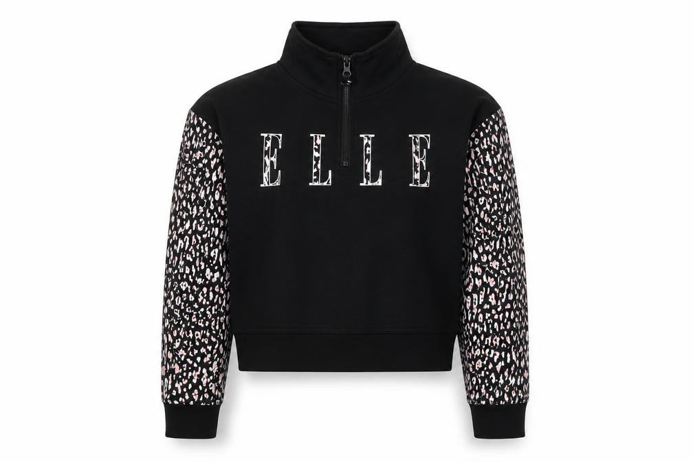 ELLE Junior Girls Black Animal Print Zip Sweatshirt 9 Years