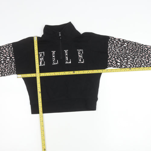 ELLE Junior Girls Black Animal Print Zip Sweatshirt 9 Years