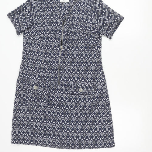 Wallis Petite Women’s Blue UK 12 Shirt Dress Geometric Knee Length