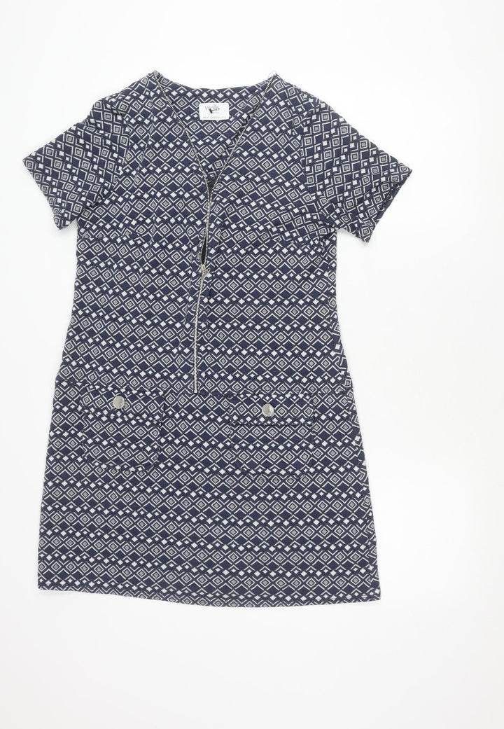 Wallis Petite Women’s Blue UK 12 Shirt Dress Geometric Knee Length