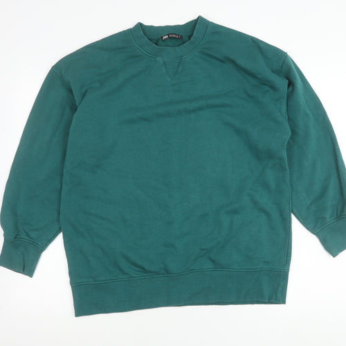 Zara Women’s Green Pullover Sweatshirt Size S Cotton Blend