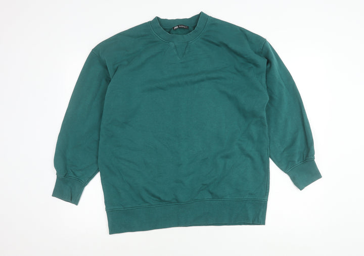 Zara Women’s Green Pullover Sweatshirt Size S Cotton Blend