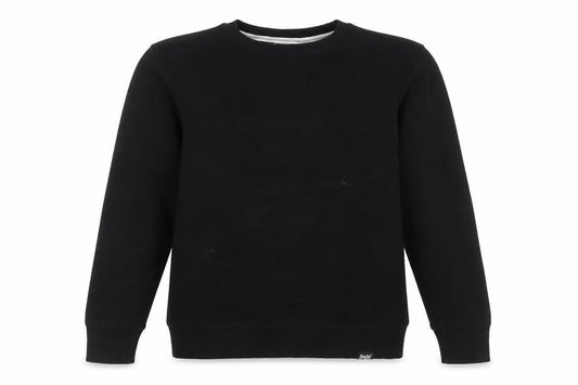 Front view of Superdry women’s black crew neck sweatshirt, size UK 8, pullover