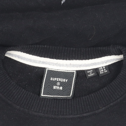 Superdry Womens Black Crew Neck Sweatshirt Size 8 Pullover