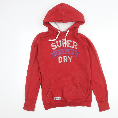 Superdry Boys Red Pullover Hoodie Medium Logo Print Cotton Blend