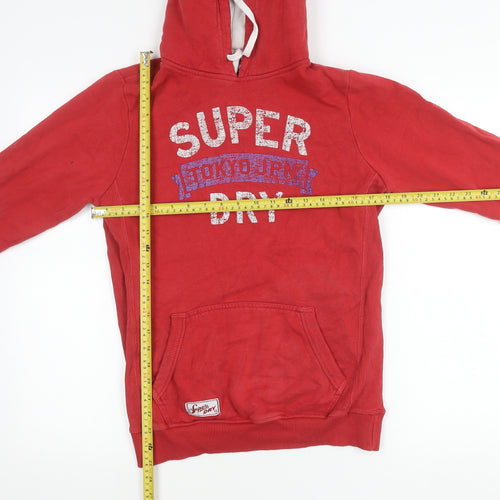 Superdry Boys Red Pullover Hoodie Medium Logo Print Cotton Blend